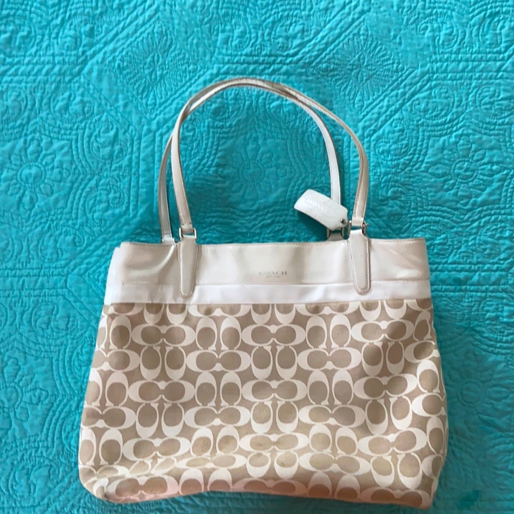 White & Tan Coach Purse. Good used condition.